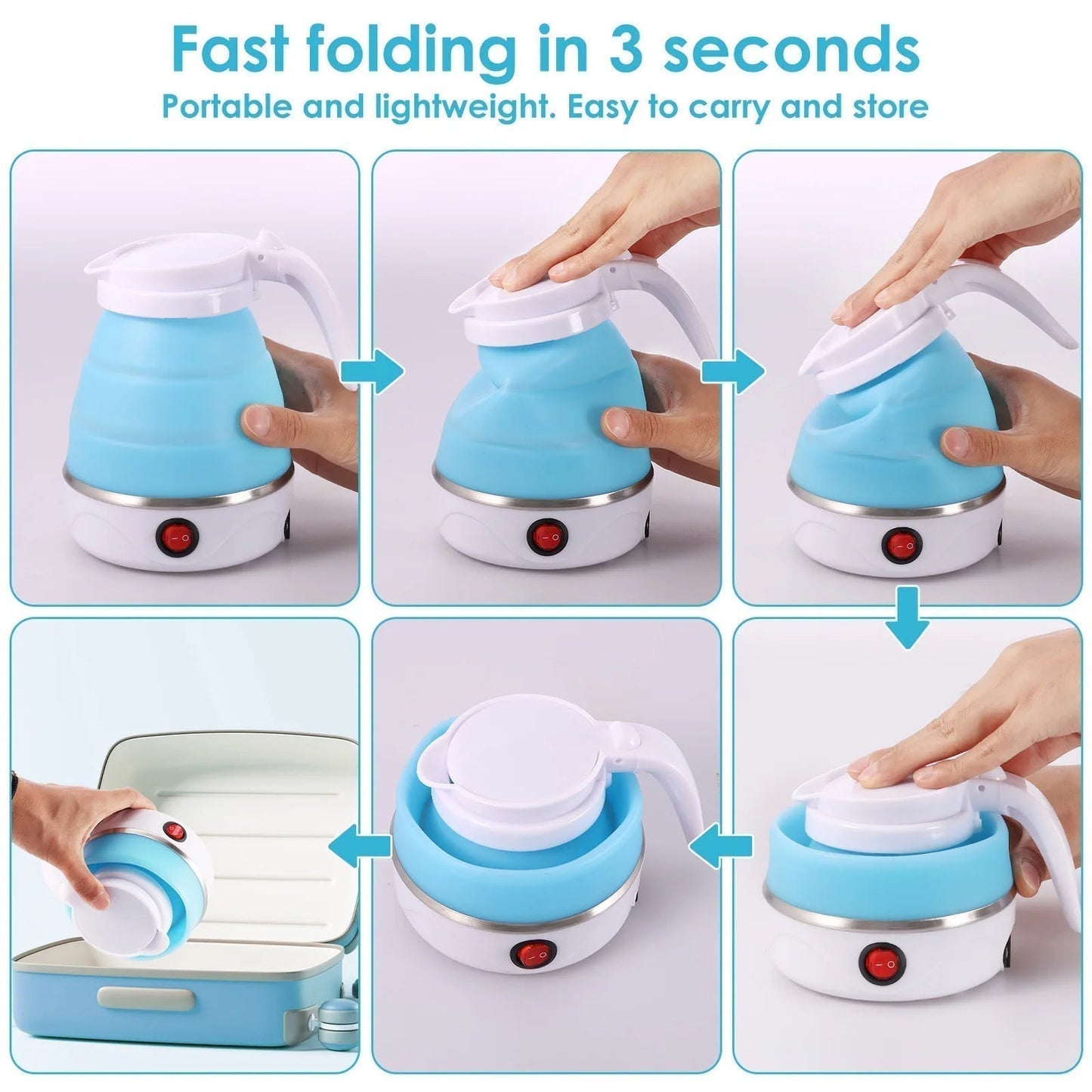 Mini Folding Electric Kettle Portable Leakproof Silicone 600ml 600W