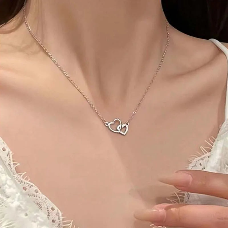 Silver Color Love Heart Pendant Necklace